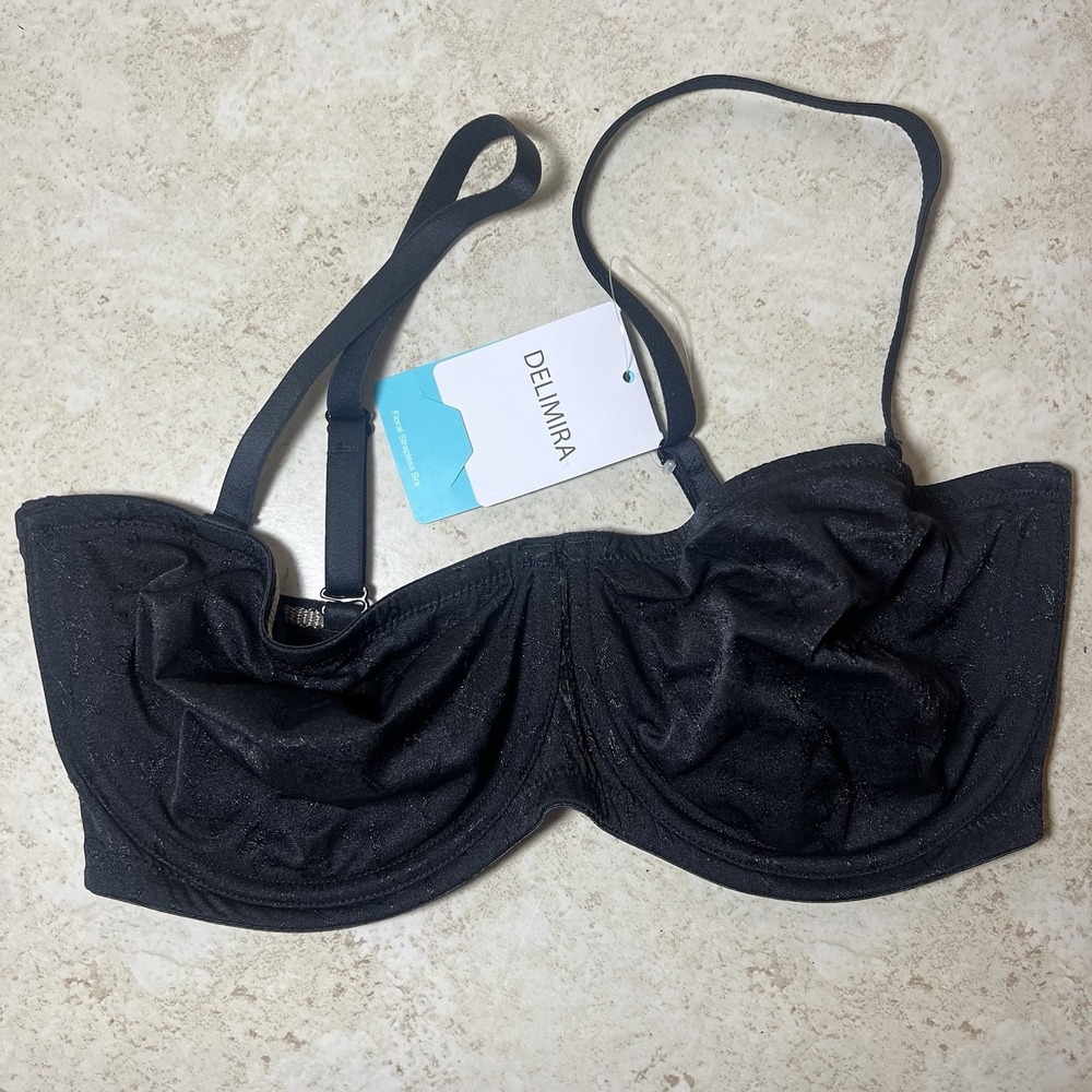 NWT DELIMIRA Strapless Bra Black 34F US / 34F UK Underwire Convertible H092B NEW